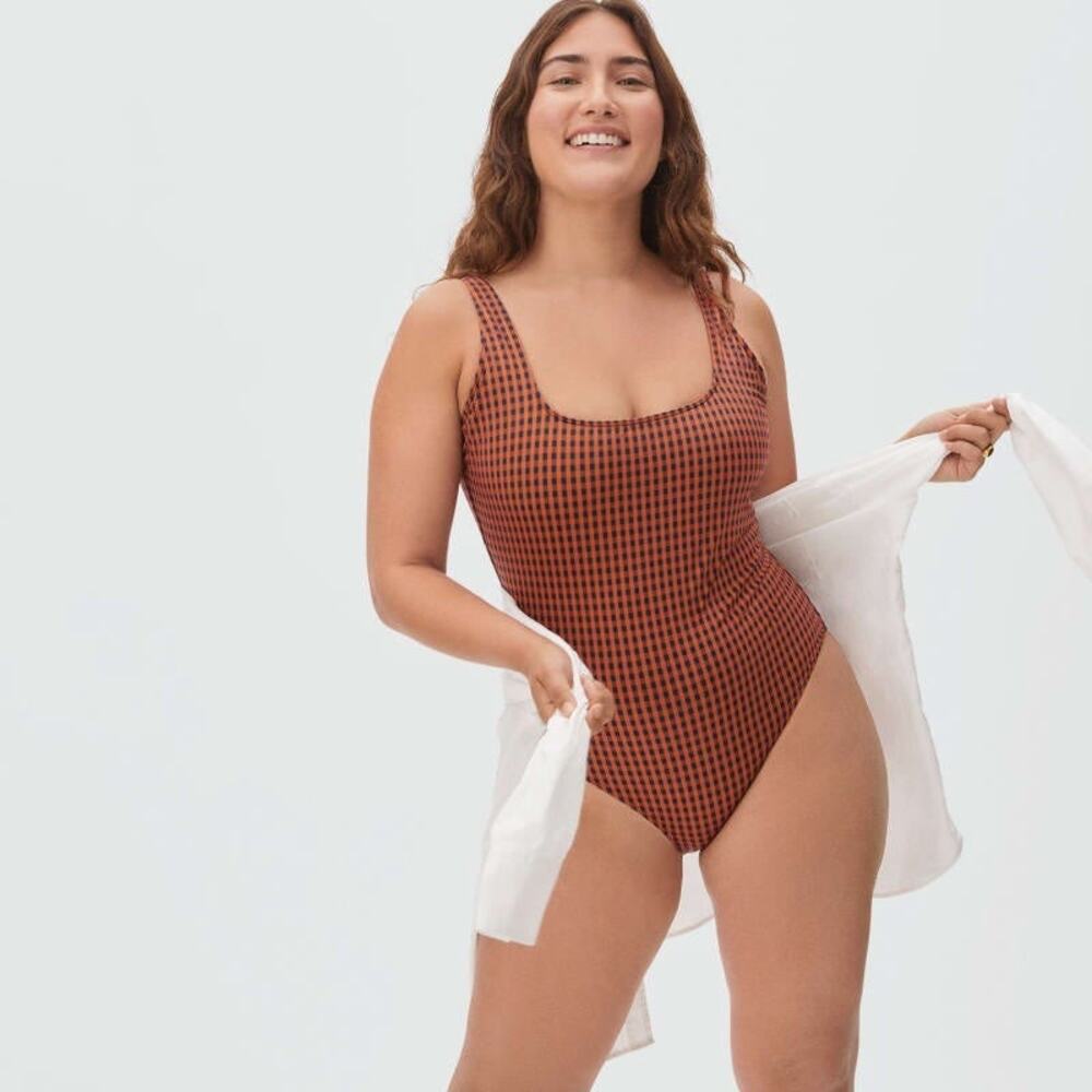 Everlane square-neck Low back one-piece swimsuit Gingham Print Medium Resort